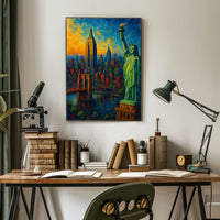 New York City Sunset Skyline Poster Modern Wall Art