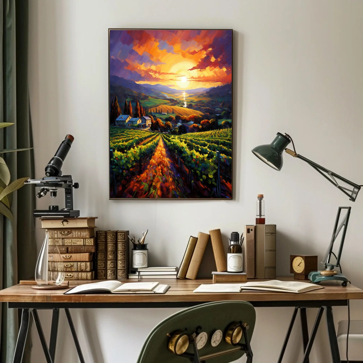 Vibrant Vineyard Sunset Landscape Impressionistic Artistic Poster