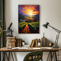 Vibrant Vineyard Sunset Landscape Impressionistic Artistic Poster