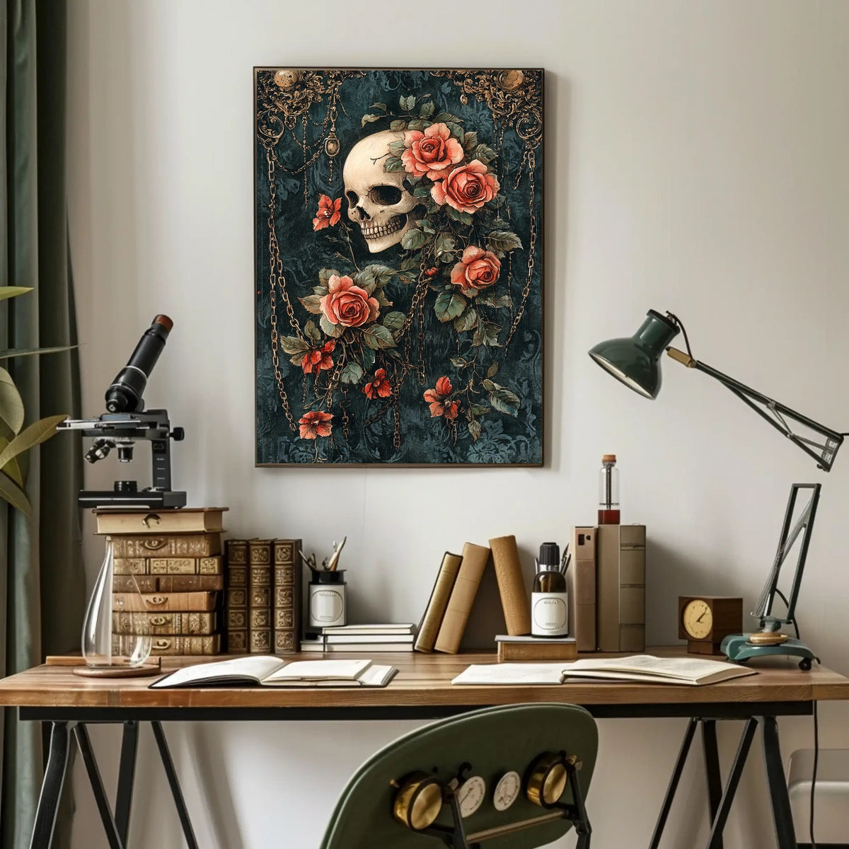 Human Skull and Roses Gothic Artistic, Pop Culture Poster
