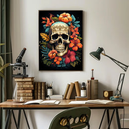 Skull and Floral Composition: Abstract or Artistic Poster