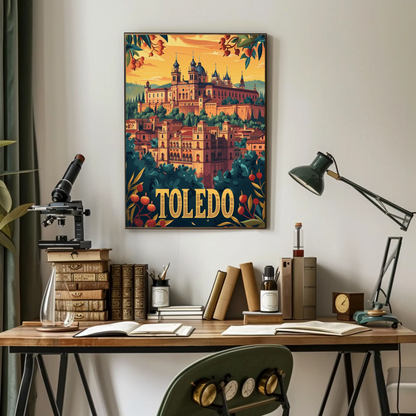 Toledo Sunset Cathedral Hill City Travel Poster