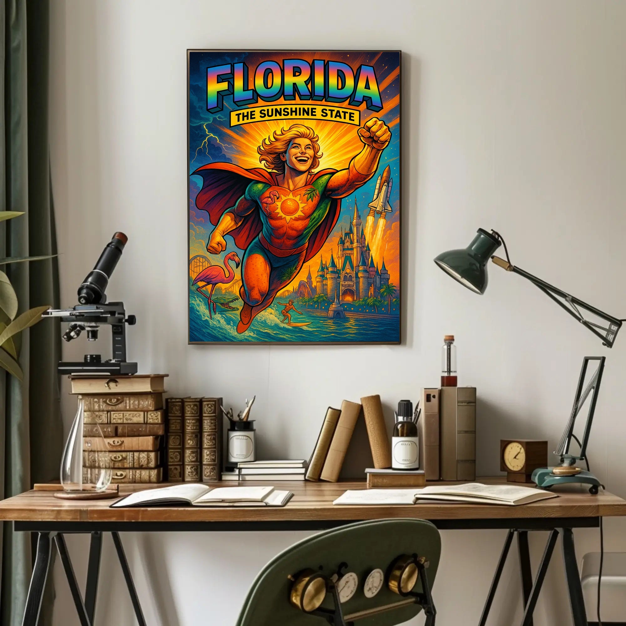 Florida Sunshine State Superhero Adventure Travel Poster PosterGoat