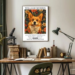 Corgi Art with Floral Elegance: Artistic Poster