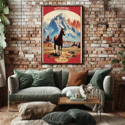 Wyoming Horse Wilderness Mountains Western Vintage Travel Poster