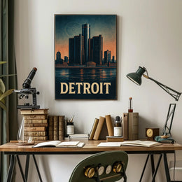 Detroit Skyline Vintage Poster Wall Art PosterGoat