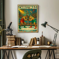 Whimsical Reindeer Wrestling Christmas Fantasy or Mythology Poster