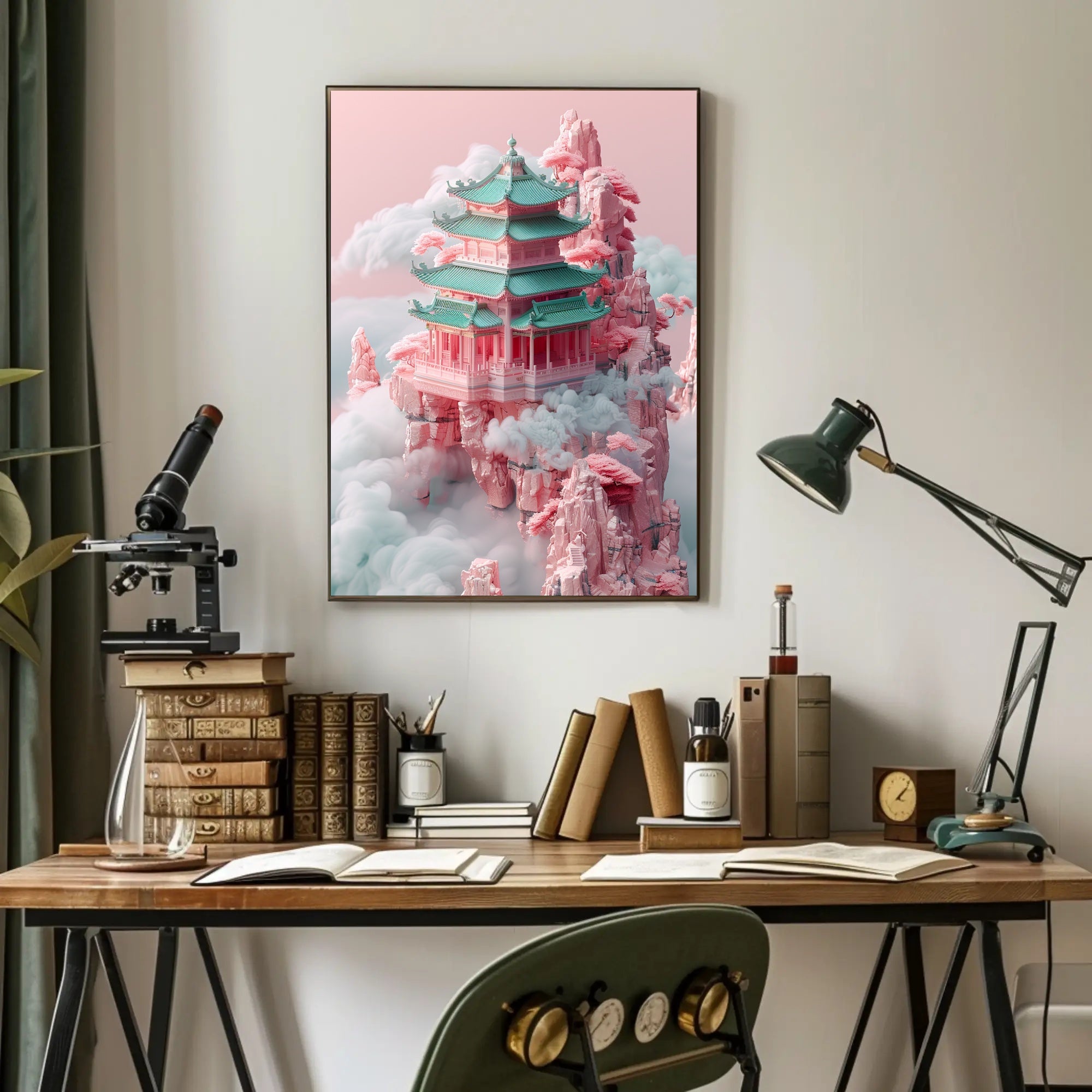 Floating Pagoda In The Clouds Poster PosterGoat