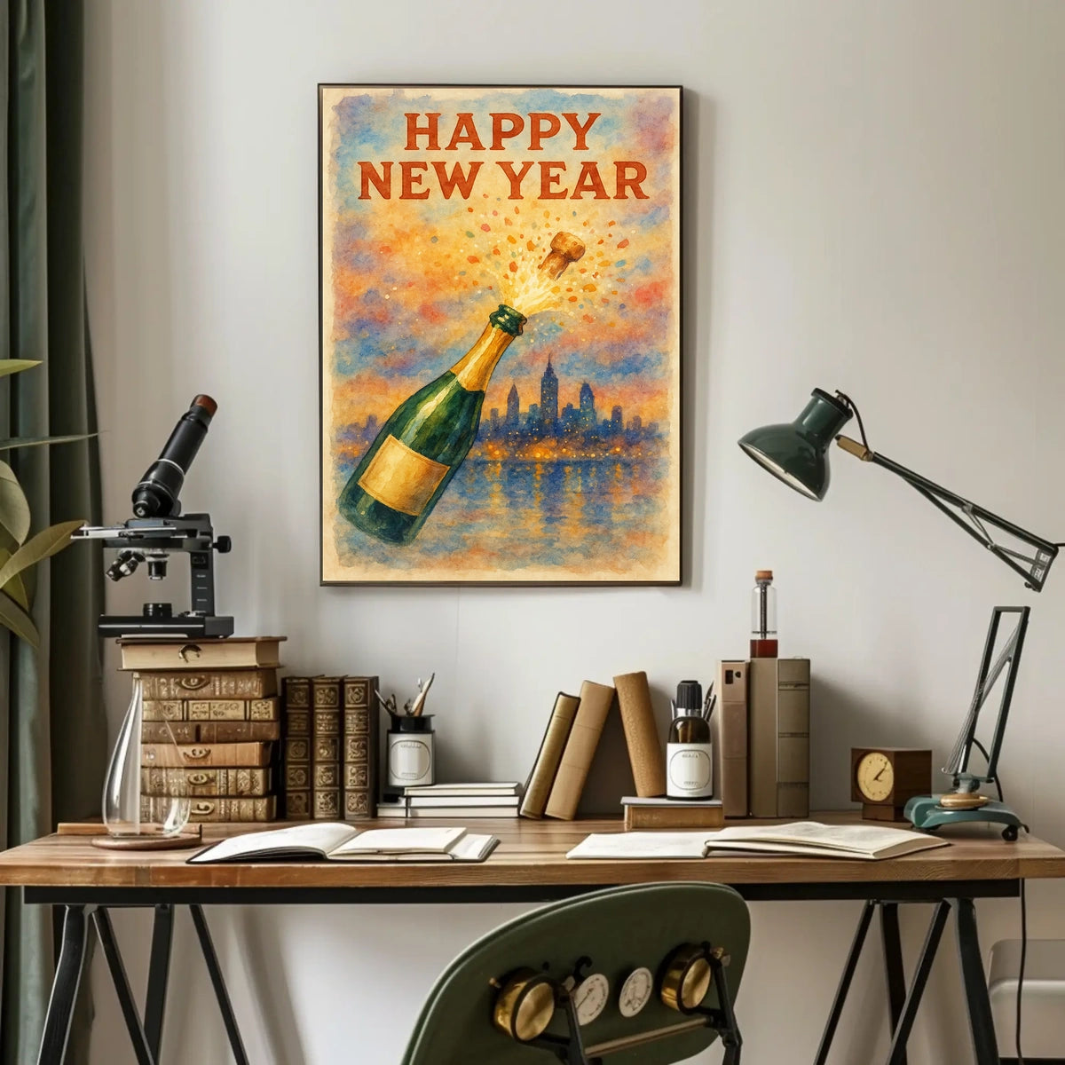 Happy New Year Celebration Urban Cityscape Poster