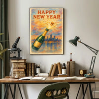 Happy New Year Celebration Urban Cityscape Poster