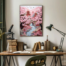 Serene Pagoda Oasis: Cultural or Heritage Poster
