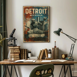 Spirit Detroit Cityscape Vintage Travel Poster