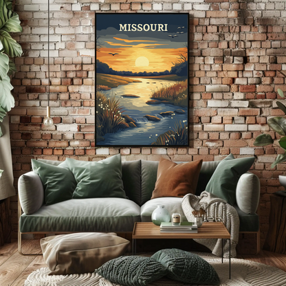 Missouri River Sunset Vintage Poster