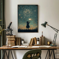 Child Holding Sparkler Night Sky Fireworks Art Poster