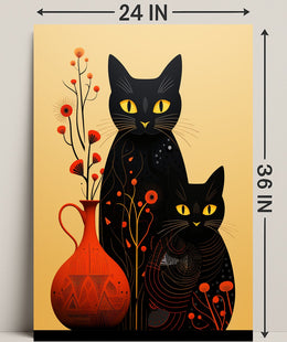 Enigmatic Felines And Floral Harmony Poster