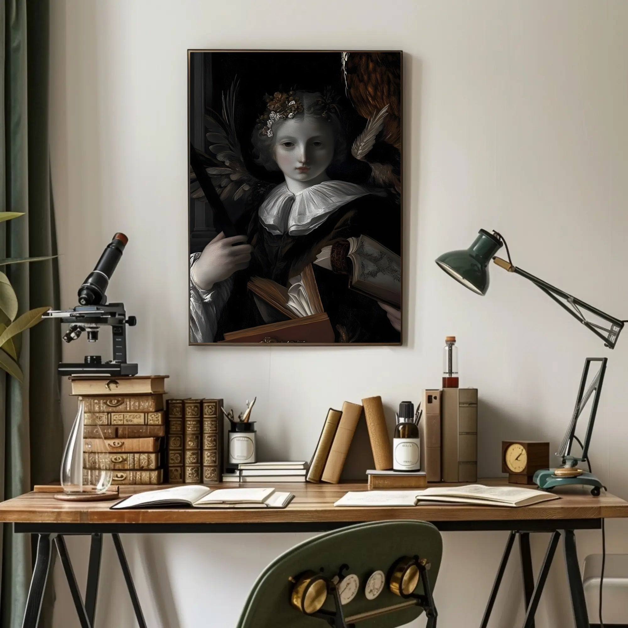 Baroque Angelic Renaissance Figure with Books Fantasy Poster PosterGoat