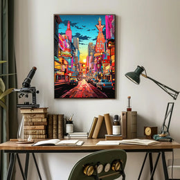 Vibrant Times Square Urban Scene Poster Modern Wall Art