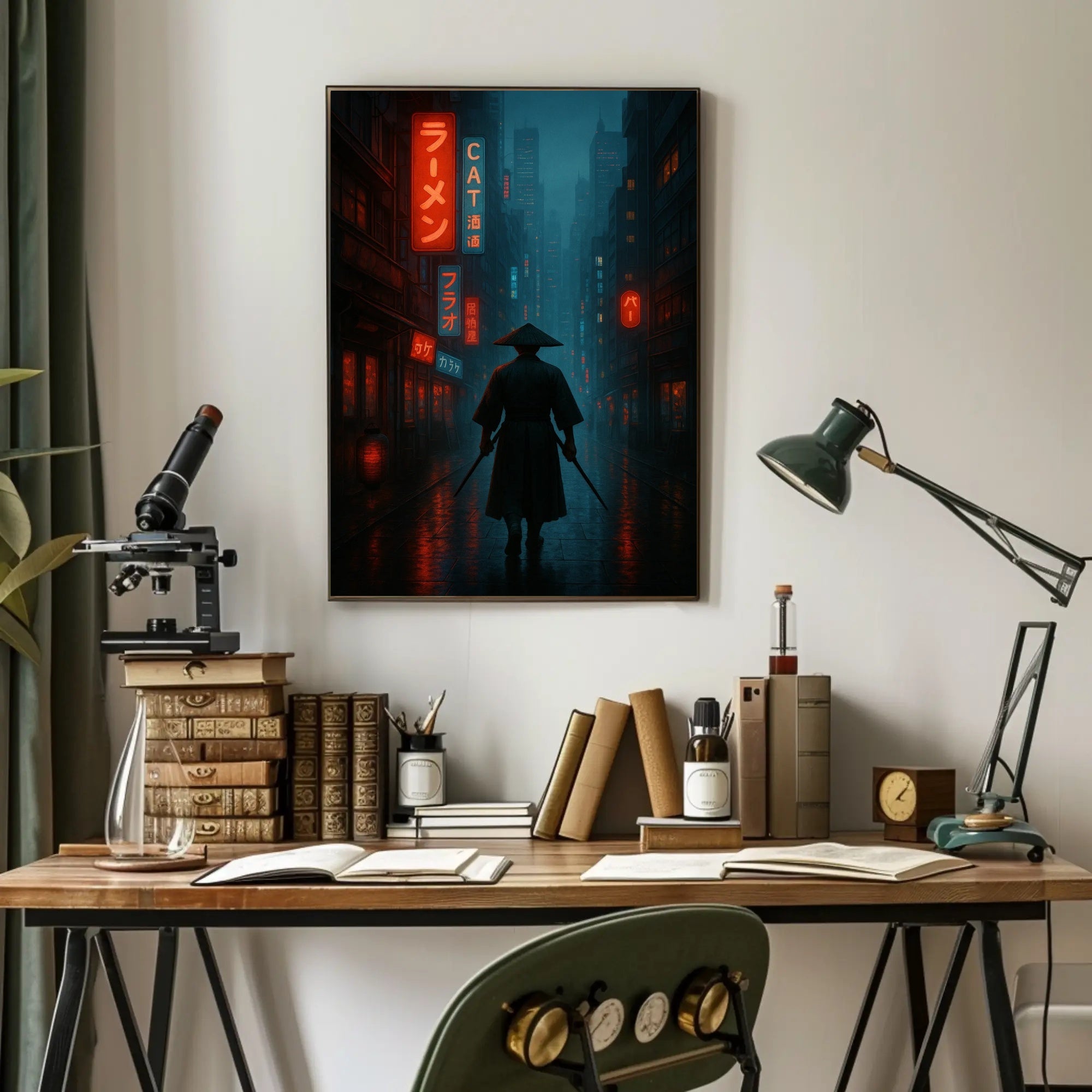 Neo-Noir Cyberpunk Cityscape: Futuristic Sci-Fi Poster