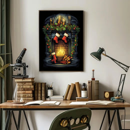 Festive Fireplace Scene Poster