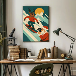 Holiday Adventure Snowboarding Reindeer Poster