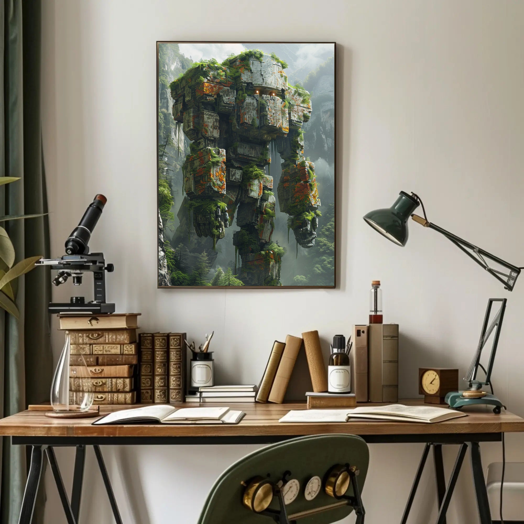 Futuristic Mech in Nature Reclamation Sci-Fi Poster