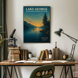 Lake George Sunrise Tranquility Poster Vintage Wall Art