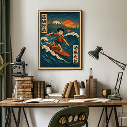 Surfing Adventure at Mount Fuji Poster