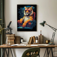 Tiger on Chair with Sunglasses - Animal Poster