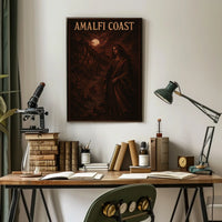Amalfi Coast Mystical Night Poster Wall Art Coastal Decor