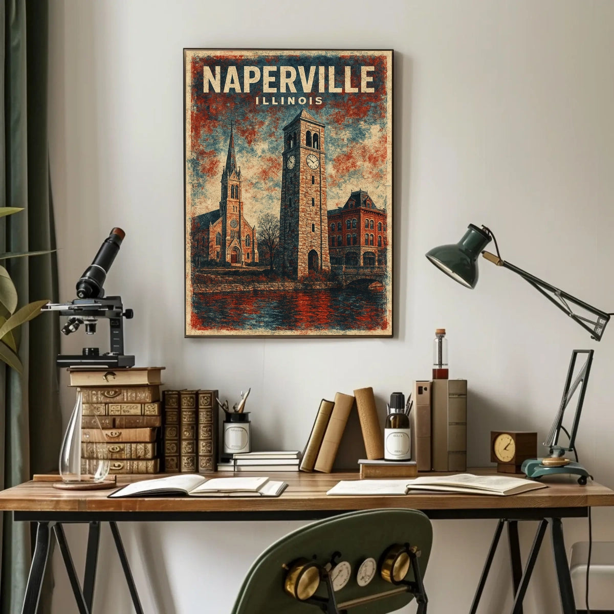 Naperville Skyline Illinois Cityscape Travel Minimalist Photography Realism Urban Collectors Poster