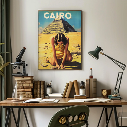 Cairo Pyramid Woman Desert Vintage Egypt Travel Poster