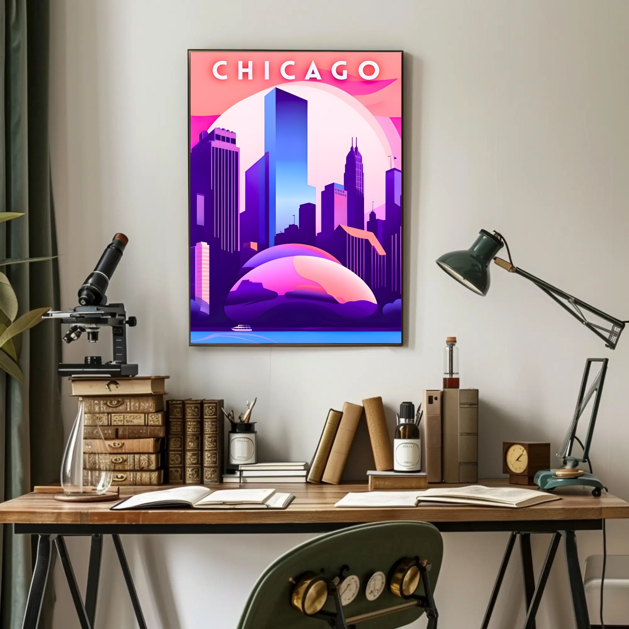 Chicago Skyline at Sunset: Urban Cityscape Poster