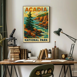 Acadia National Park Wanderlust Coastal Vintage Poster