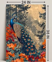 Majestic Peacock In Autumn Forest William Morris Art Poster