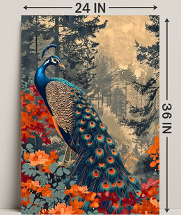 Majestic Peacock In Autumn Forest William Morris Art Poster