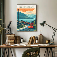 Queenstown Mountains and Tram Travel Poster
