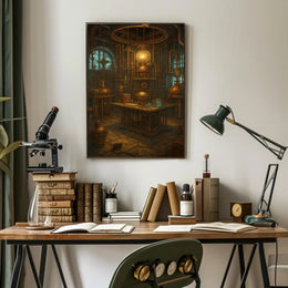 Steampunk Laboratory Mystery Exploration Poster