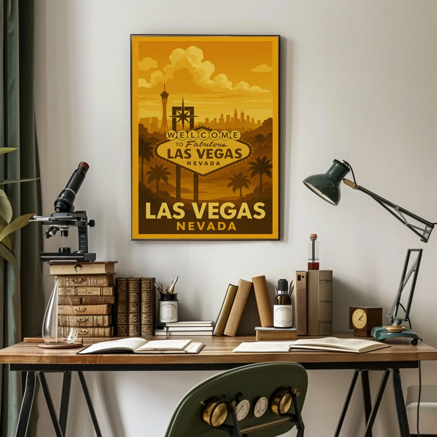 Golden Las Vegas Skyline Welcome Sign Retro Poster