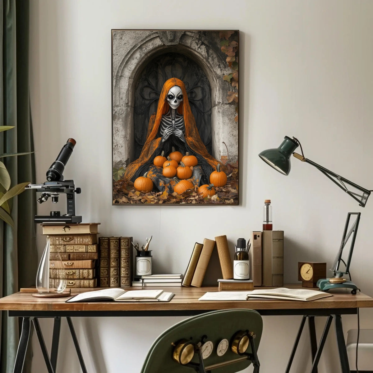 Skeleton Figure with Pumpkins Halloween Autumn Poster