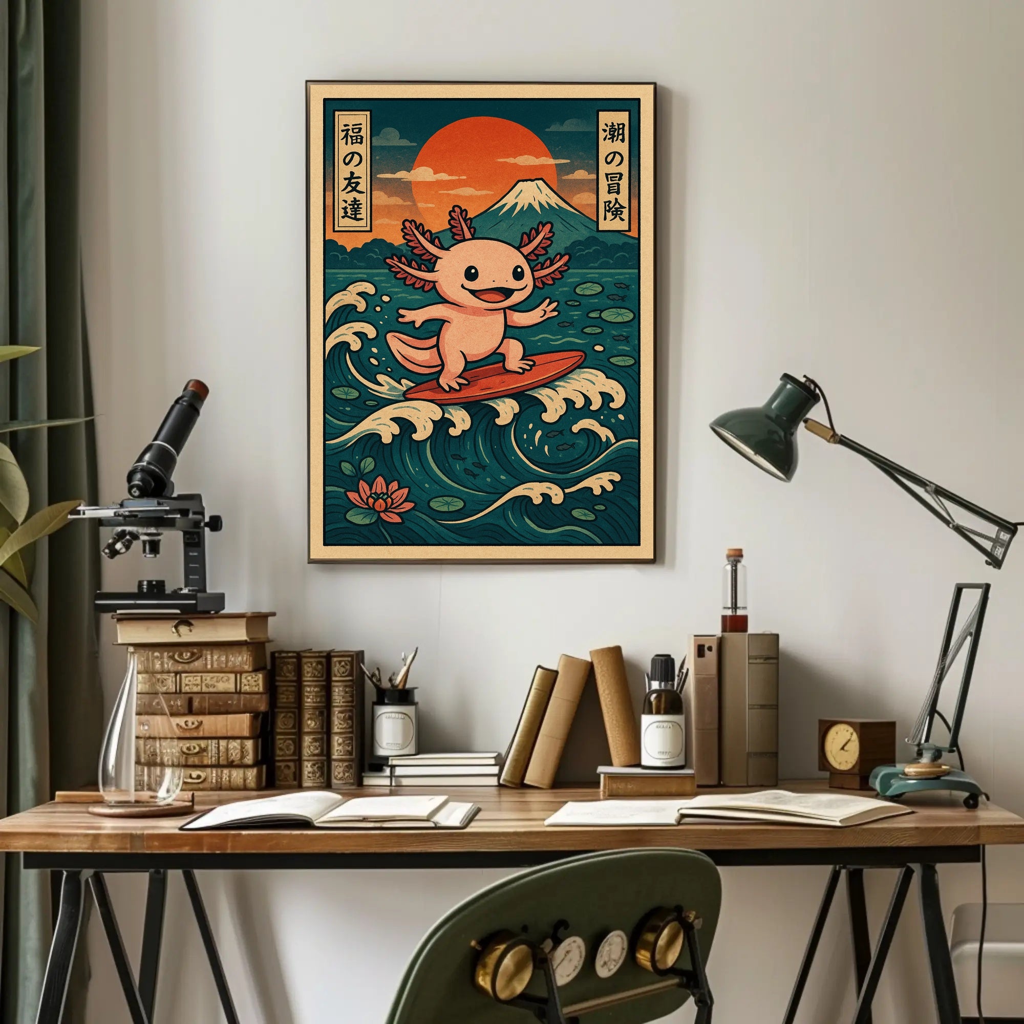 Surfing Axolotl Adventure Poster PosterGoat