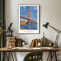 Golden Gate Bridge Watercolor Urban or Cityscape Poster PosterGoat
