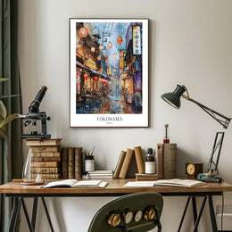 Yokohama Street Scene Poster PosterGoat