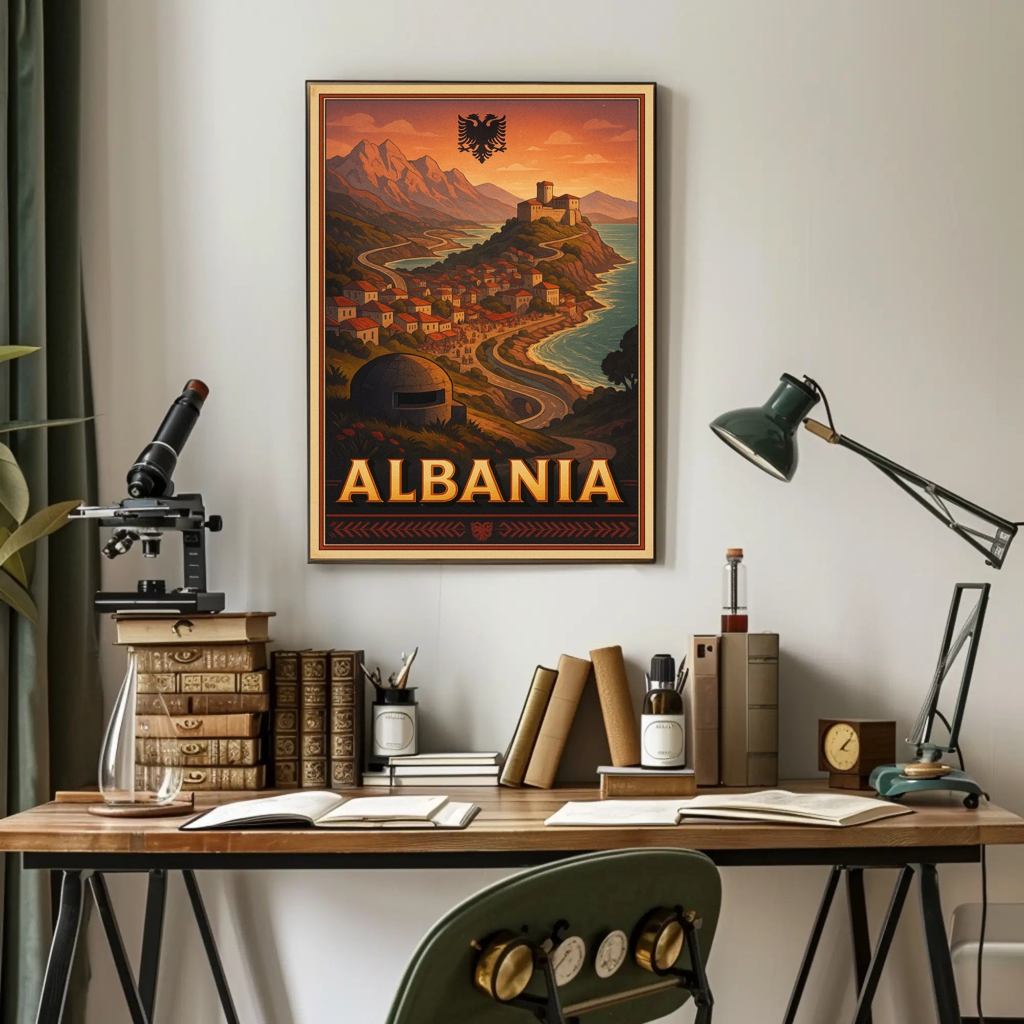 Albanian Coastal Vintage Scene Travel Poster