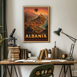 Albanian Coastal Vintage Scene Travel Poster