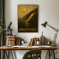 Amalfi Coast Poster Wall Art Coastal Sunset Scene Print