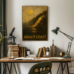 Amalfi Coast Poster Wall Art Coastal Sunset Scene Print