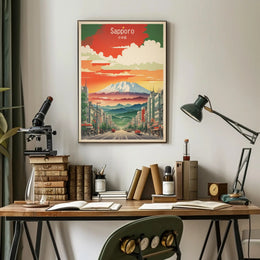 Sapporo Cityscape Japan Vintage Travel Poster