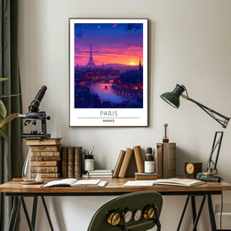 Paris Sunset with Eiffel Tower Urban or Cityscape Poster