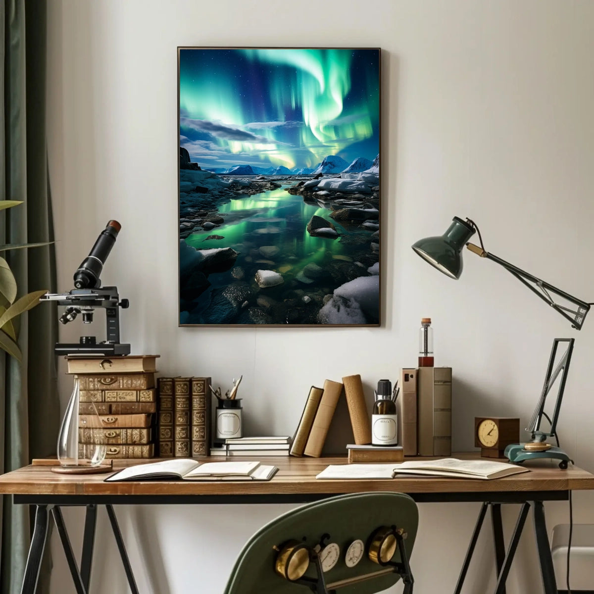 Aurora Borealis Over Icy Landscape Poster