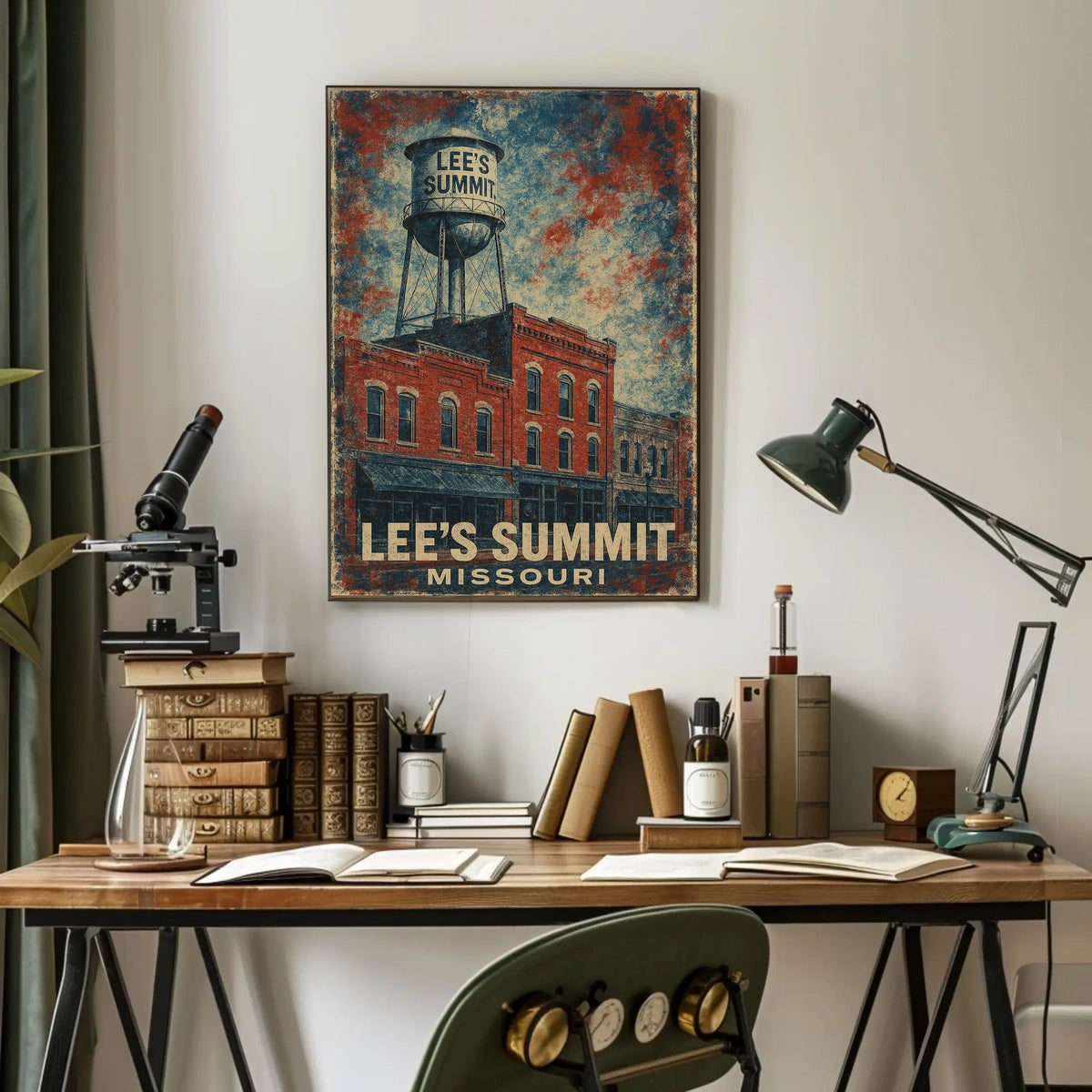 Lees Summit Water Tower Cultural Heritage Retro 80s Folk Art Vintage Missouri Community Pride Poster